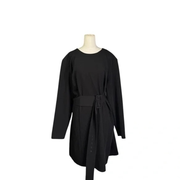 H&M - Black Belted Midi Formal SHOULDER-PAD DRESS - Plus Size XXL - Picture 6 of 6
